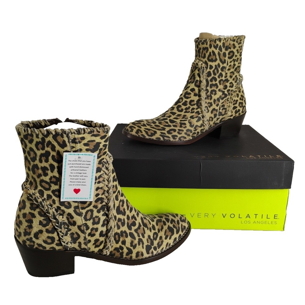 NIB Very Volatile Los Angeles Varela Brown Leopard Women's 7.5 Ankle Boots